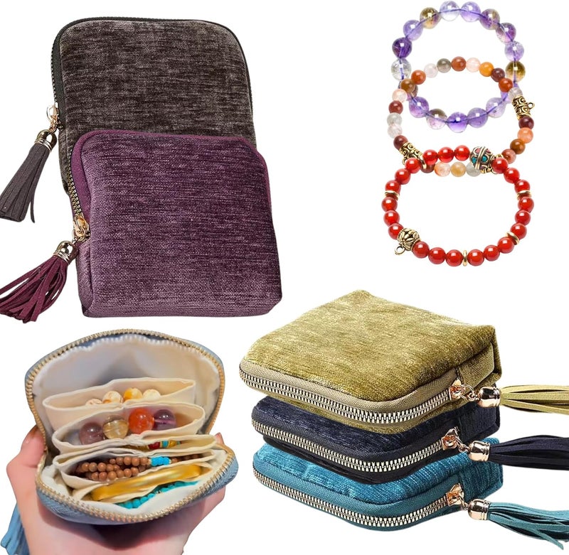 CHIMORY 2026 New Travel Jewelry Case Organizer, Portable Travel Jewelry Organizer, Jewelry Pouch for Journey Rings Crystal Bracelet Organizer with Tassel Zipper, Valentines Day Gifts for Women, Avocado Green - Image 1